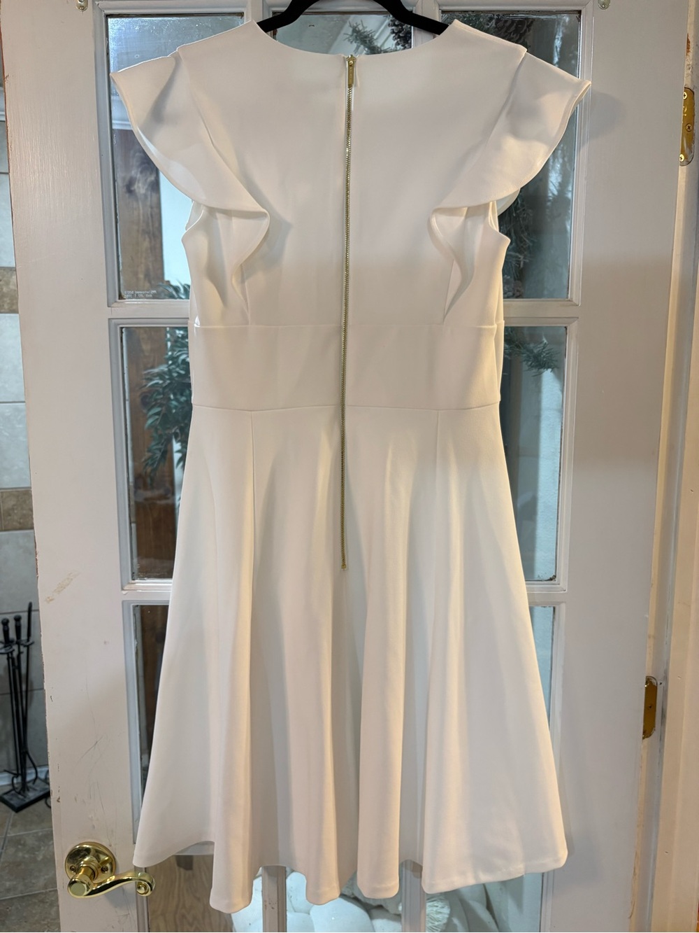 Chaps Ralph Lauren White Ruffle Sleeve Fit & Flare Dress Size 8 - Picture 4 of 9